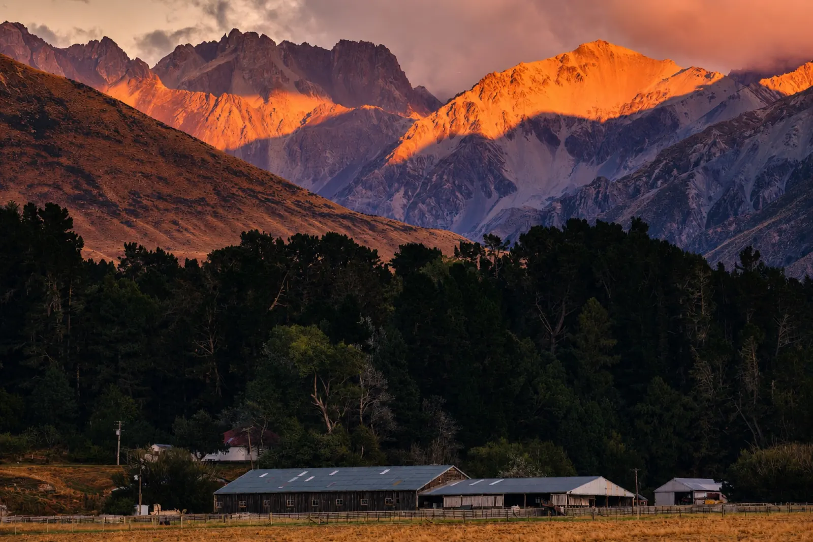 Alpenglow on the peaks above the station